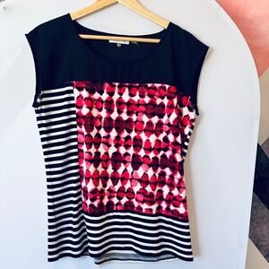 Calvin Klein Black and Red Geometric Blouse